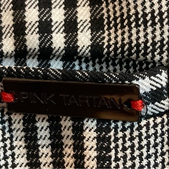 PINK TARTAN Sz 6 Black White Plaid Red Trim Slits at Hem Made in Canada Trousers - Picture 10 of 12